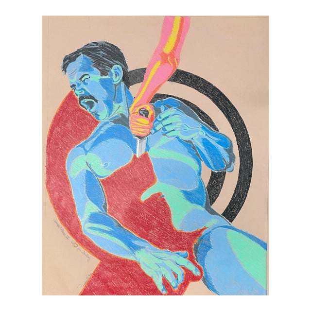 1988 I Love You Darling Male Nude Large Scale Mixed Media For Sale