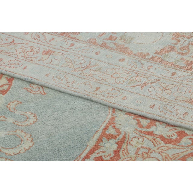 Textile Antique Persian Floral Rug With Sky Blue Field and Coral Medallion - Rug & Kilim For Sale - Image 7 of 7