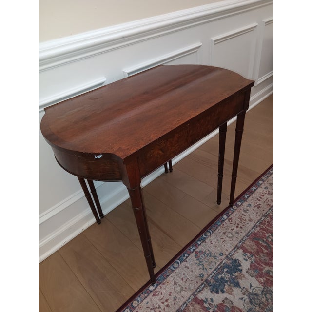 Maximize Your Living Space Without Sacrificing Classic Elegance With This Versatile Antique Sheraton-Style Mahogany Nesting Extension Table. For Sale - Image 10 of 12