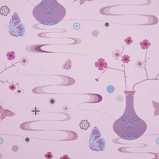 Schumacher Sample - Schumacher X Cristina Buckley Fantasia Wallpaper in Peony Pink For Sale - Image 4 of 4