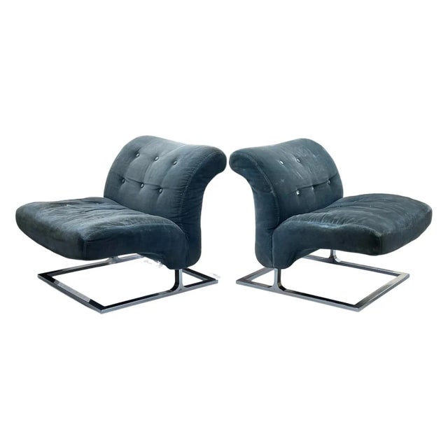 Adrian Pearsall 1970s Craft Associates Wave Style Lounge Chair With Chrome Base-A Pair For Sale - Image 4 of 6