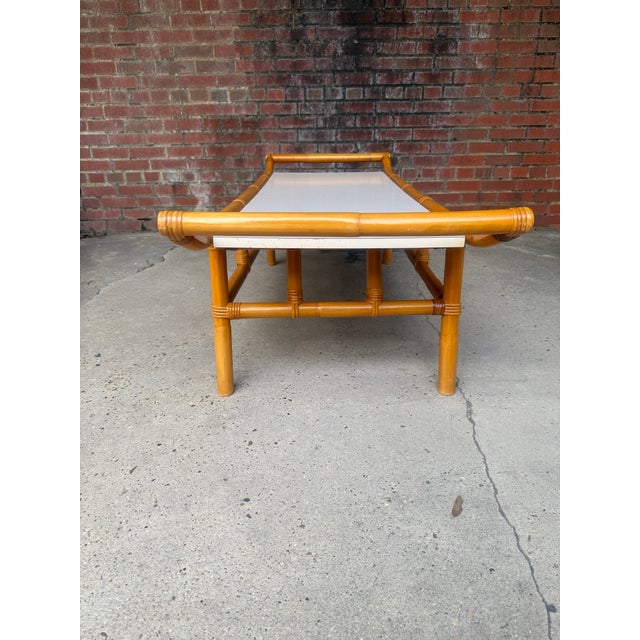 Vintage John Wisner for Ficks Reed Style Pagoda Rattan Low Coffee Table / Bench For Sale - Image 6 of 11