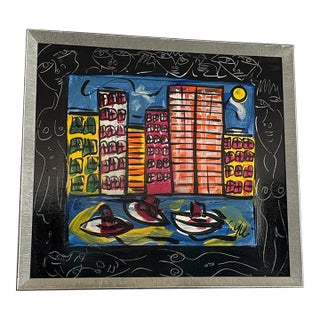 1970s Peter Keil Skyscraper Abstract Cityscape Painting For Sale