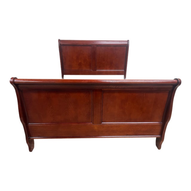 Vintage Full Size Late 20th Century Traditional Louis Philippe Style Sleigh Bed For Sale