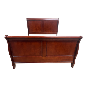 Vintage Full Size Late 20th Century Traditional Louis Philippe Style Sleigh Bed