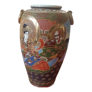 Vintage Japanese Satsuma Vase Hand Painted and Raised Enamel Moriage Designs For Sale