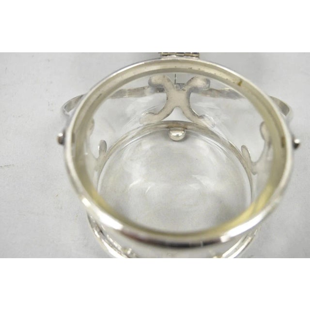 Metal Vintage Art Deco Style Silver Plated Hinged Glass Grated Cheese Jar Sugar Bowl For Sale - Image 7 of 12