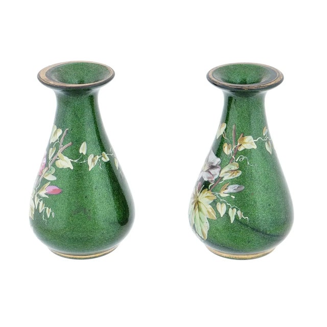 Antique French Enamel Art Glass Vases Attributed to Joye - a Pair For Sale - Image 4 of 7