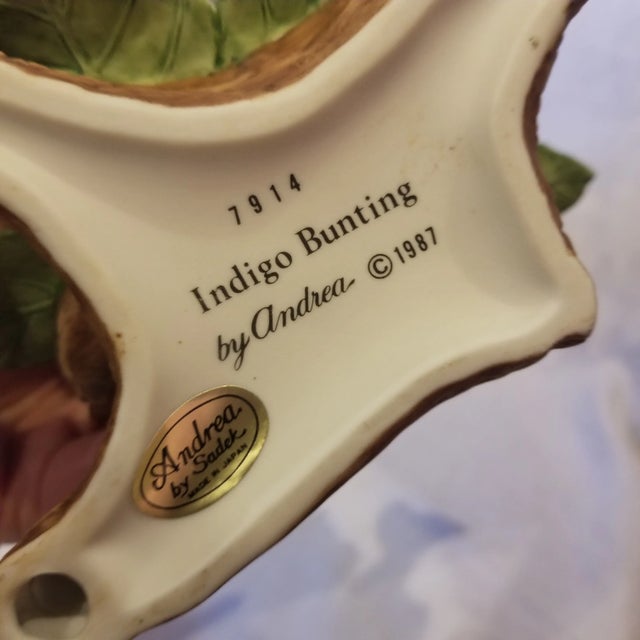 1980s Vintage '87 Indigo Bunting, Andrea by Sadek #7914 For Sale - Image 5 of 5