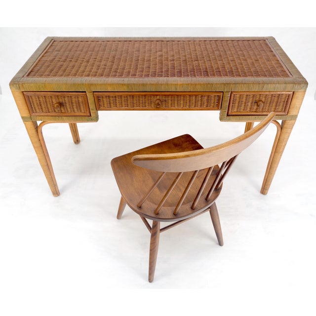 Vintage Mid Century c1970s Wicker Low Profile 3 Drawer Desk Console Mint For Sale - Image 12 of 13