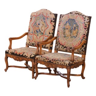 Pair of 19th Century French Louis XV Armchairs With Needlepoint Upholstery For Sale
