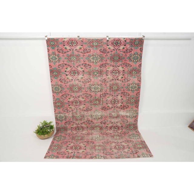 Textile 1970s Vintage Turkish Handmade Wool Cotton Pink Area Rug For Sale - Image 7 of 12