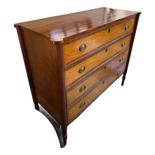 19th Century Antique Birds Eye Maple Sheraton Style Chest of Drawers For Sale