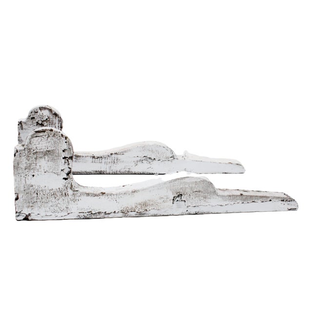 1960s Antique Distressed White Painted/Carved Wooden Brackets For Sale - Image 5 of 7