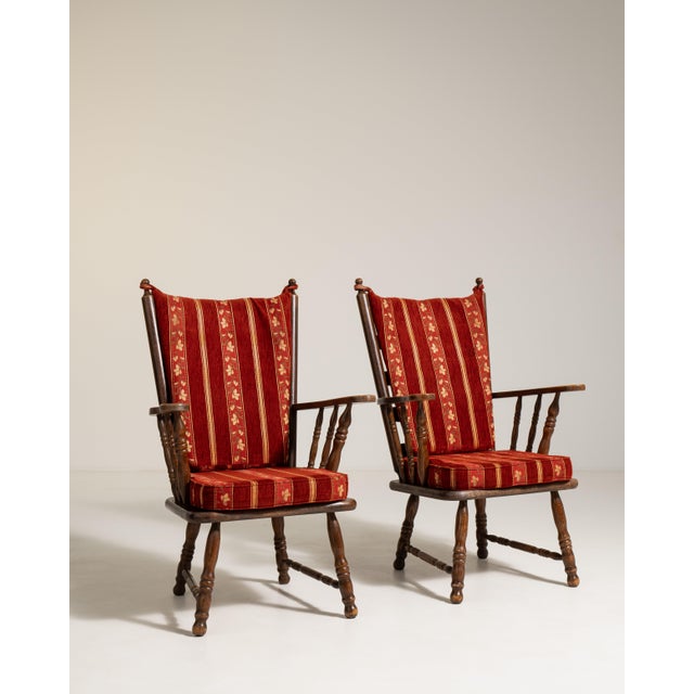 1970s Pair of Dutch Oak Upholstered Armchairs, Antique, France, Circa 1970 For Sale - Image 5 of 13
