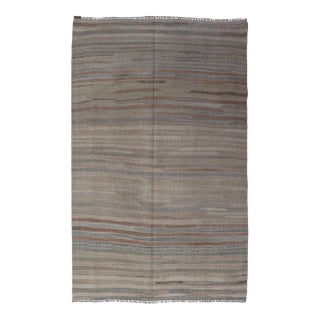 Minimalist Striped Design Vintage Turkish Kilim With Neutral Tones For Sale
