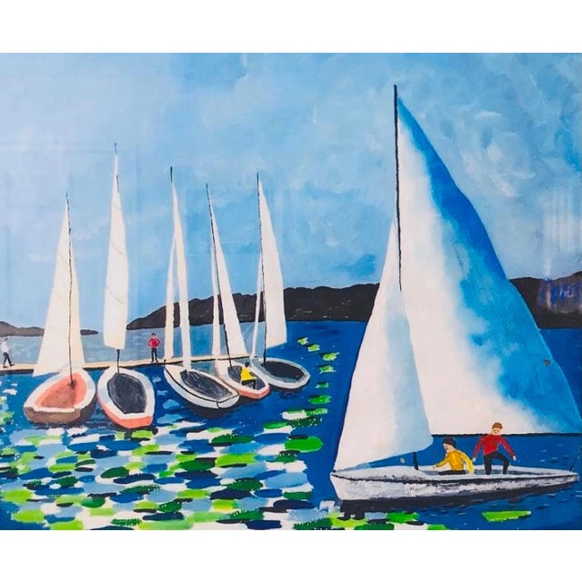 Late 20th-Century Giclée Signed Print on Canvas of Sailboats on Lake Geneva For Sale - Image 4 of 12