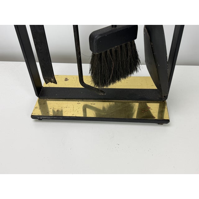 Metal Modernist Styled After Pilgrim Mfg. Brass and Wrought Iron Fireplace Tools For Sale - Image 7 of 8