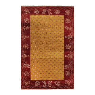 6x9 Yellow Hand-Knotted Wool Floral Border Classic Traditional Modern Carpet Rug For Sale