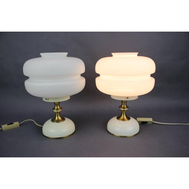 Table Lamps in Opaline Glass and Brass from Napako, Czechoslovakia, 1970s, Set of 2 For Sale - Image 6 of 9