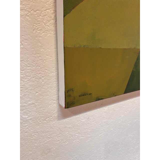 Contemporary The Old Farmhouse by Justin Wheatley | Acrylic on Canvas White Farmhouse With Green Fields For Sale - Image 3 of 11