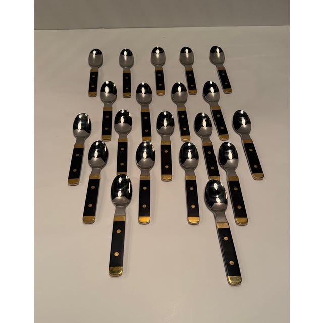 Rare Set of Vintage Swedish Stainless Steel Brass & Wood Flatware For Sale - Image 11 of 15