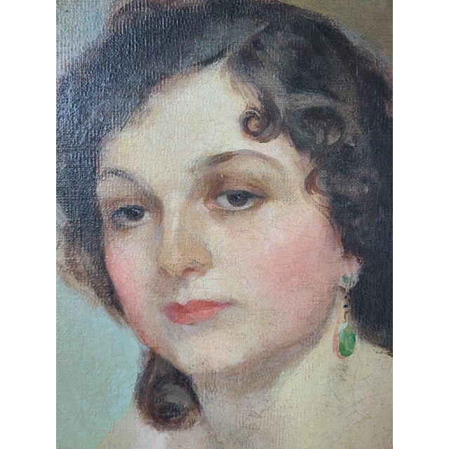 Charles J. Bensco Antique 1930's Oil Painting Portrait of a Los Angeles Woman For Sale - Image 4 of 16