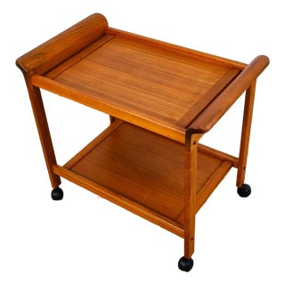 Mid Century Danish Modern Serving Cart Trolley Teak Wood Rolling Bar Vintage MCM For Sale