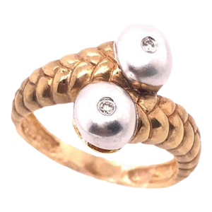 14 Karat Two-Tone Gold Matte Finish Fashion Ring, Size 6.5