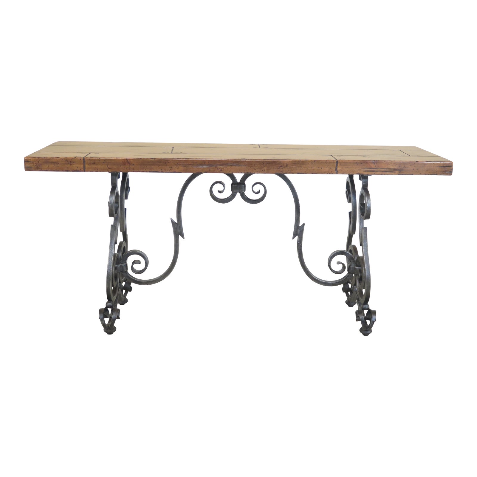Rustic Wood Top Wrought Iron Base Console Table Chairish
