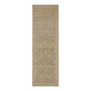 Rug & Kilim’s Khotan Style Runner in Gray Beige and Blue Floral Pattern For Sale