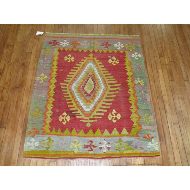 Traditional Turkish Kilim 20th Century Flat-Weave Colorful Rug For Sale - Image 3 of 5