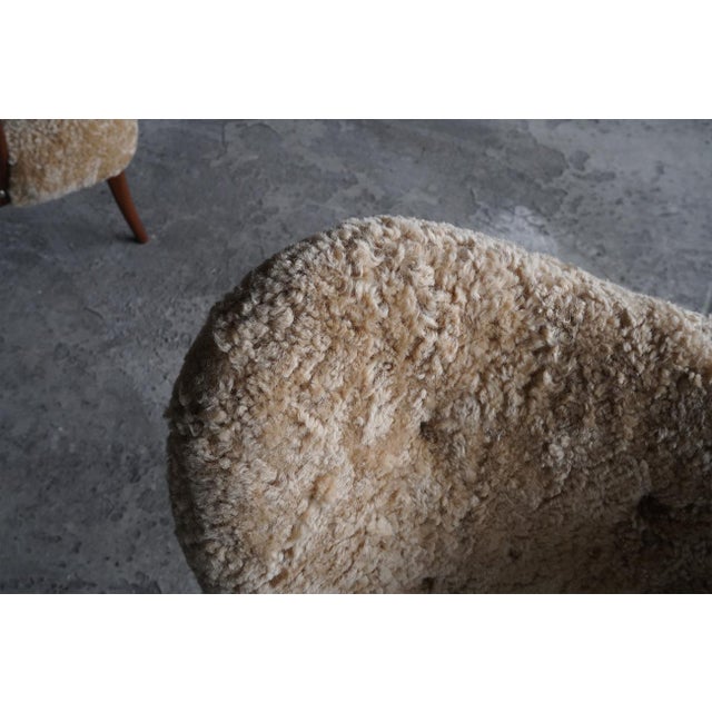Tan Prague Chairs in Real Sheepskin from Madsen & Schübel, Denmark, 1960s, Set of 2 For Sale - Image 8 of 12