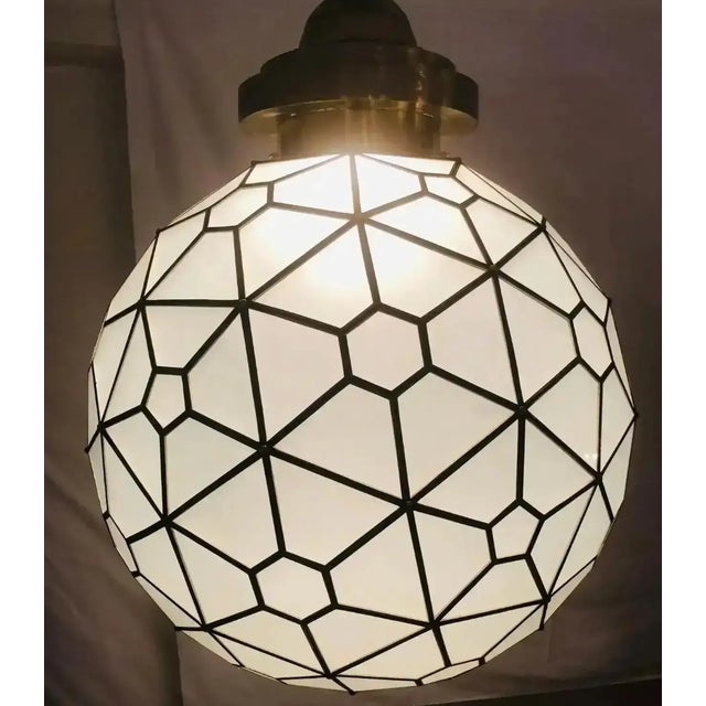 Metal Vintage Art Deco Style Milk Glass & Brass Chandelier For Sale - Image 7 of 11