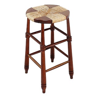 Brutalist Stool in Wood and Rice Straw, 1970s For Sale
