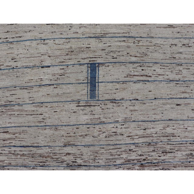 Modern Hand-Knotted Rug in Wool With Sub-Geometric Design in Blue and Cream 10'6 X 14'2 For Sale In Atlanta - Image 6 of 12