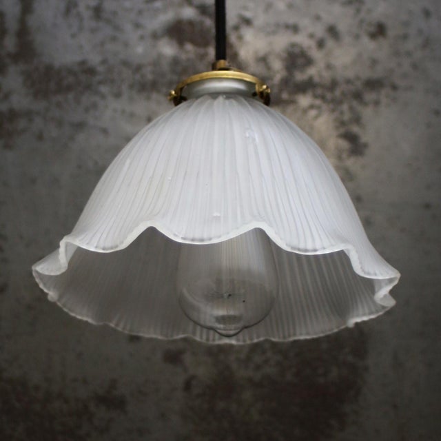 Vintage French Holophane Frosted Glass Pendant Light For Sale - Image 6 of 8