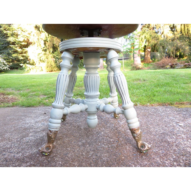 Antique Painted High Back Piano Stool W/ Nautical Glass Claw Feet For Sale - Image 4 of 18