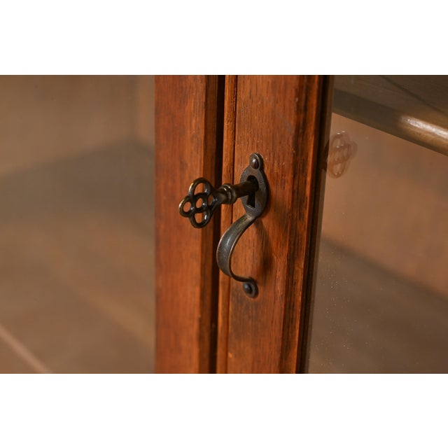 Wood Antique American Empire Carved Oak Glass Front Bookcase, Circa 1890 For Sale - Image 7 of 10