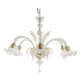Vintage Traditional Baroque Style Floral Gold Infused Murano Glass Chandelier For Sale