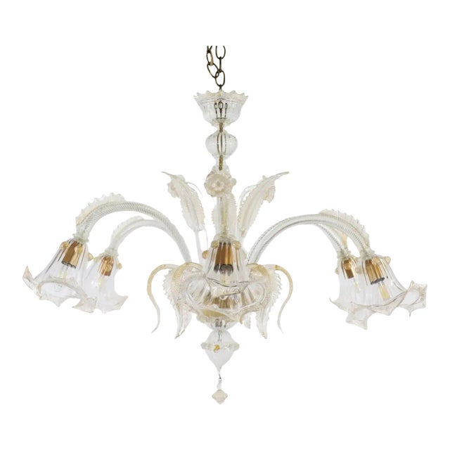 Vintage Traditional Baroque Style Floral Gold Infused Murano Glass Chandelier For Sale