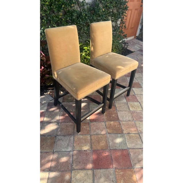 Mitchell Gold Mitchell Gold Upholstered Counter Stools - a Pair For Sale - Image 4 of 10