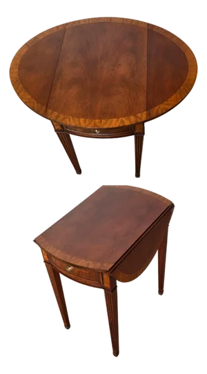 American Federal Style Cross-Banded Matched Mahogany Drop-Leaf Extending Occasional Table Signed Baker Furniture