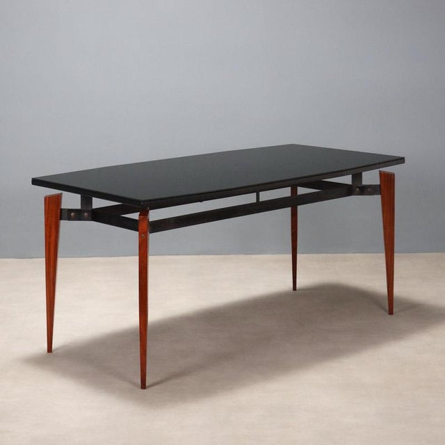 Brown Vintage Table in Mahogany and Metal with Glass, 1960s For Sale - Image 8 of 8