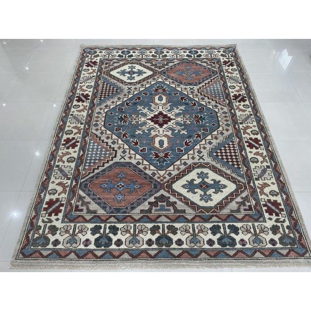 Indian 8x10 Gray Hand-Knotted Wool Geometric Diamond Medallion Tribal Modern Carpet Rug For Sale - Image 3 of 5
