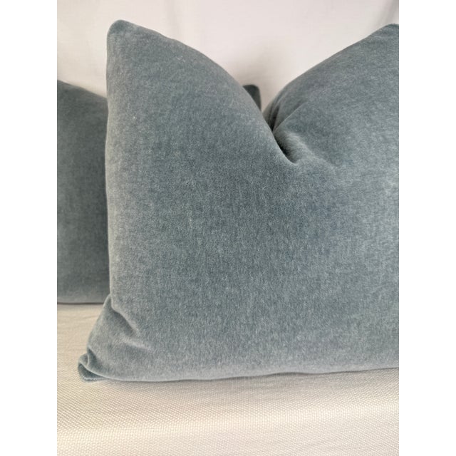 Transitional "Nevada Mohair" in Arctic Blue 22" PIllows-A Pair For Sale - Image 3 of 3