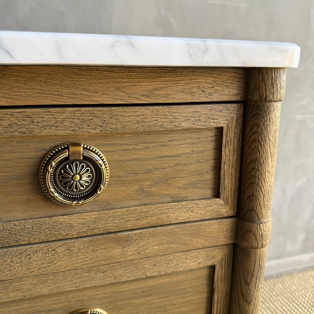 Marie Classic White Oak 3 Drawer Night Stand With White Marble Top Montana Brown For Sale - Image 10 of 14