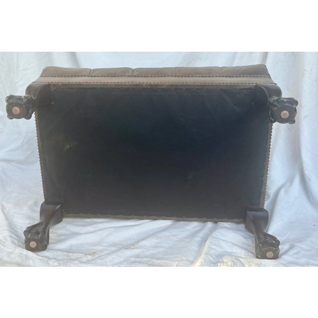 Wood Chesterfield Button-Tufted Brown Leather Ottoman in the Style of Ralph Lauren For Sale - Image 7 of 10