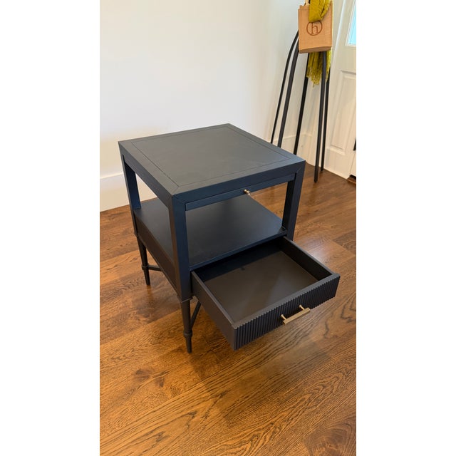 Woodbridge Black Bedside or End Table — Reeded Drawer & Pull-Out Tray For Sale In San Francisco - Image 6 of 11