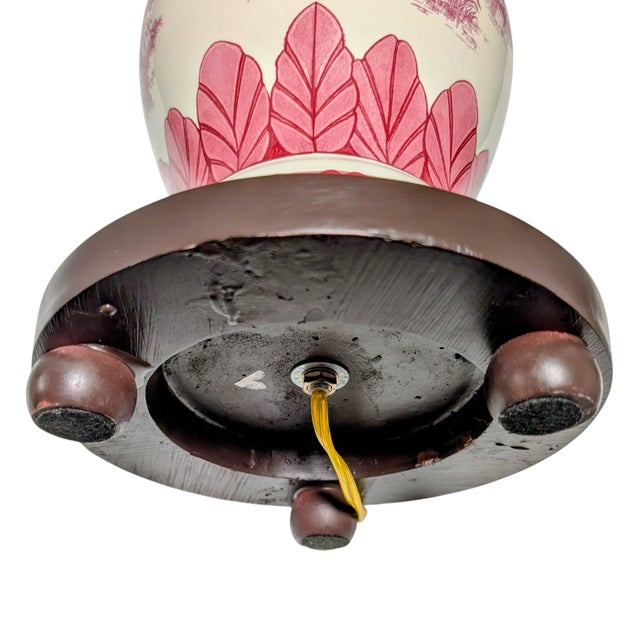 Vintage Red Toile Decorated Table Lamp and Shade For Sale - Image 11 of 16